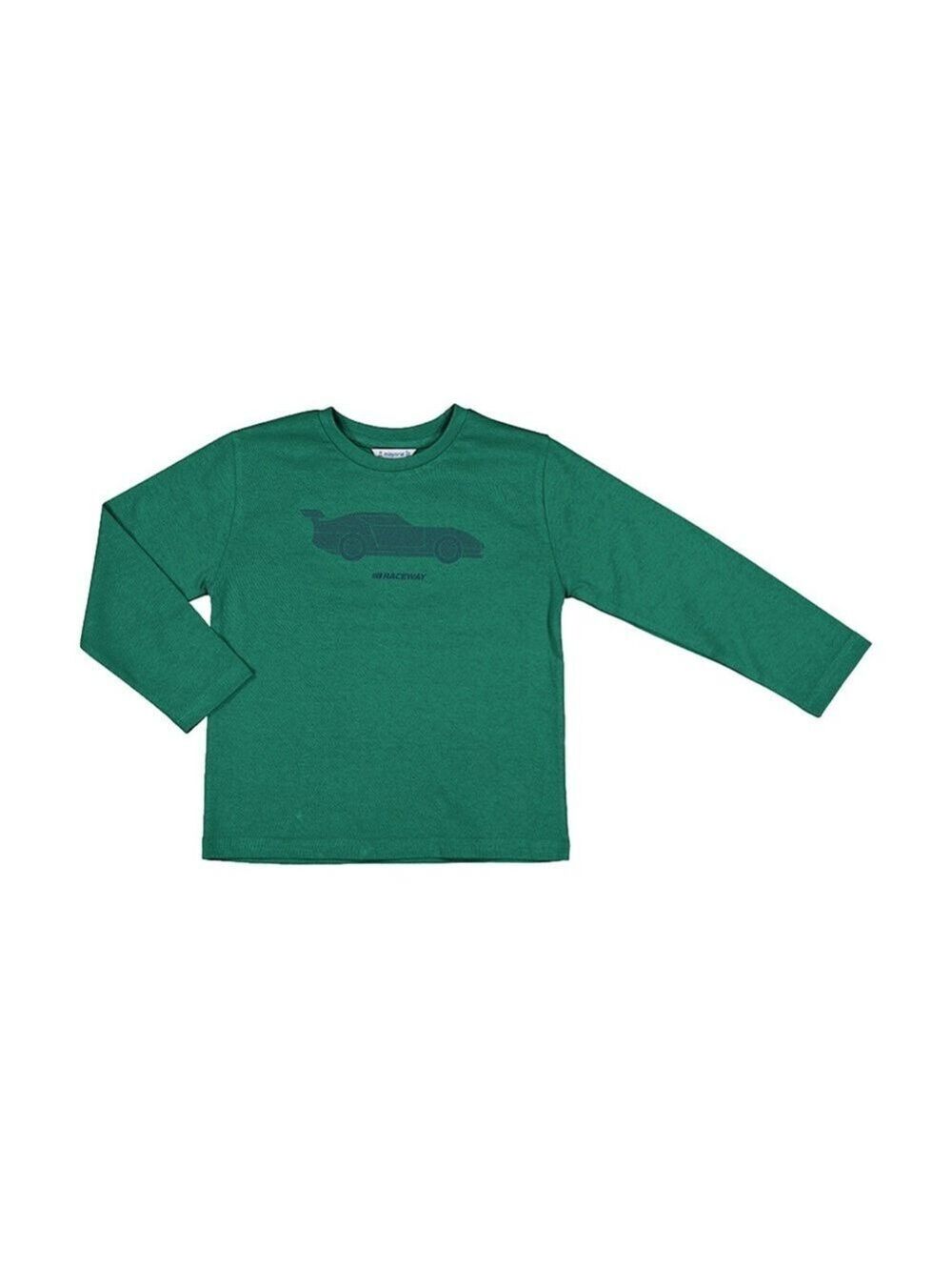 Size 4 Boys Mayoral Emerald Long Sleeve Tee with Car Graphic